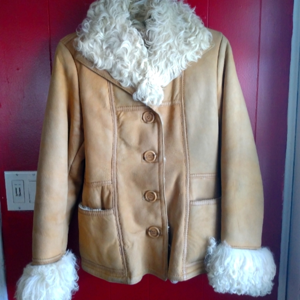 Genuine Lambskin(sheep) leather coat/jacket,long curly fur, Made in Scotland